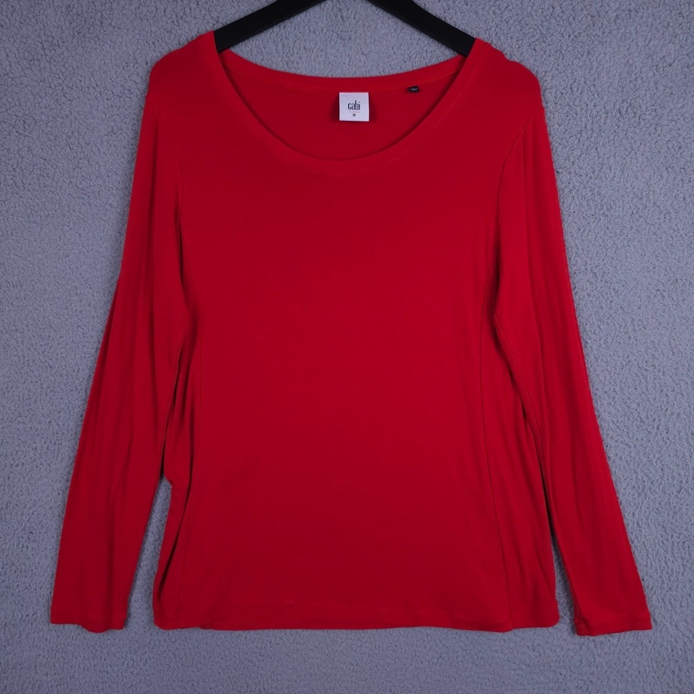CAbi Shirt Womens Medium Red Chelsea Long Sleeve Jersey Knit Scoop Neck Top